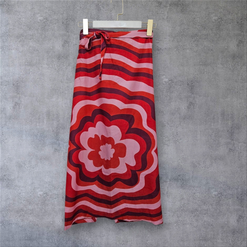 Red and Pink Floral Maxi Skirt